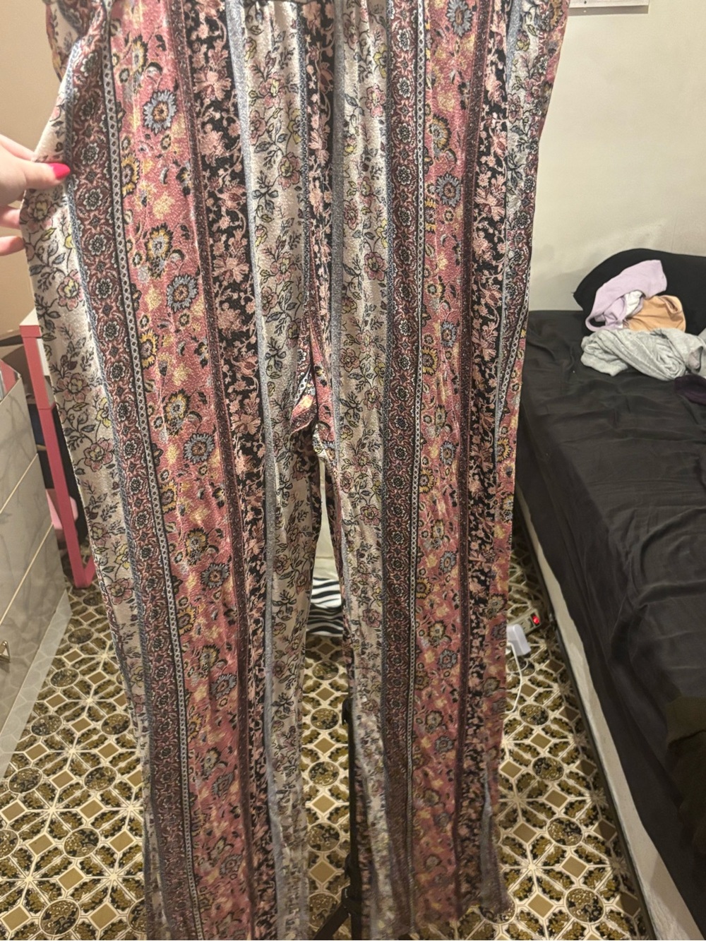 Boho Floral Stripe Wide-Leg Pants